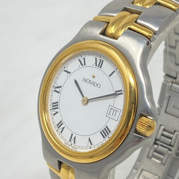 Movado Olympian Watch Men 36mm Silver Gold Tone Date 81.E2.887.2 New Battery 7" - Picture 4 of 14